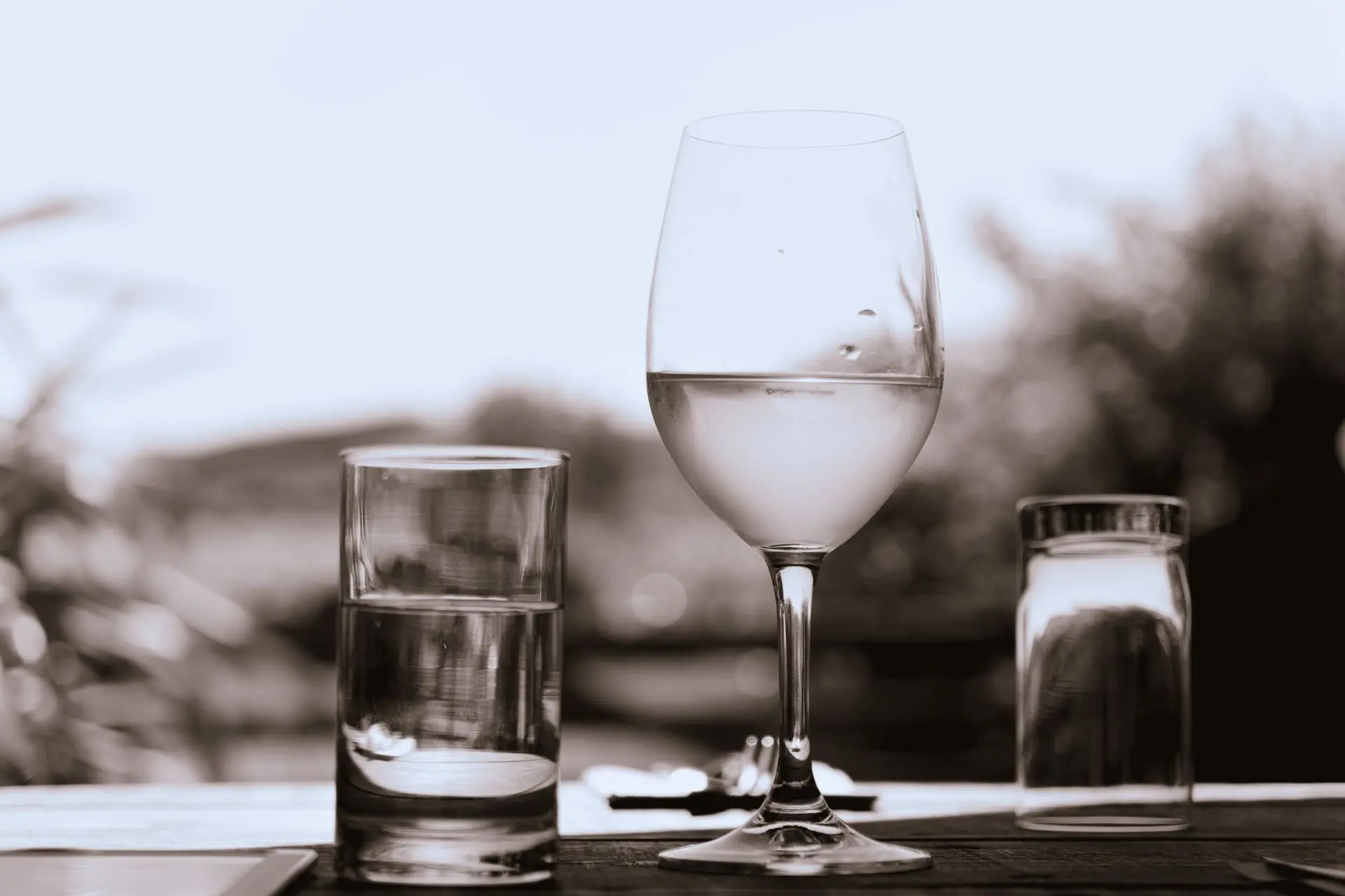 Socialize 2 Half full glasses in black and white