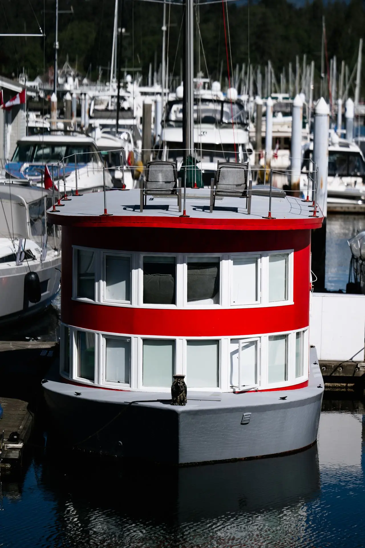 Boat 4 A red boat in a sea of white boats